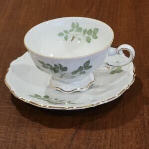 Vintage Mitterteich Bavaria Green Leaves Teacup and Saucer Set Retired. Germany
